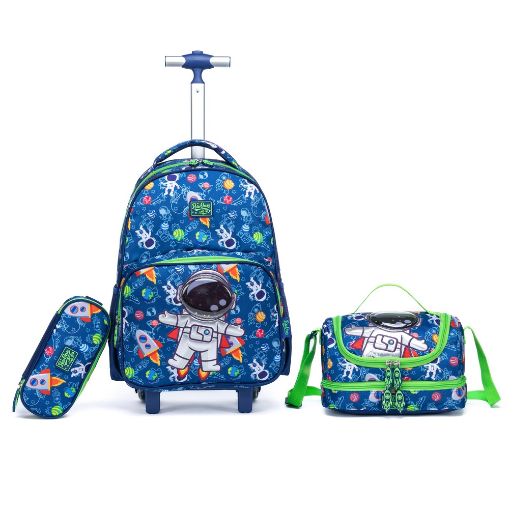 Kit Mochila Rodinha Astronauta Menino Infantil Escolar Lancheira Térmica Estojo Organizador