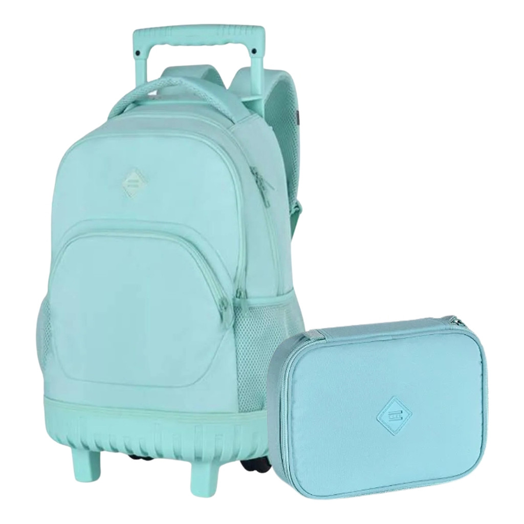 Kit Mochila Com Rodinhas E Estojo Box For Girls Verde Clio
