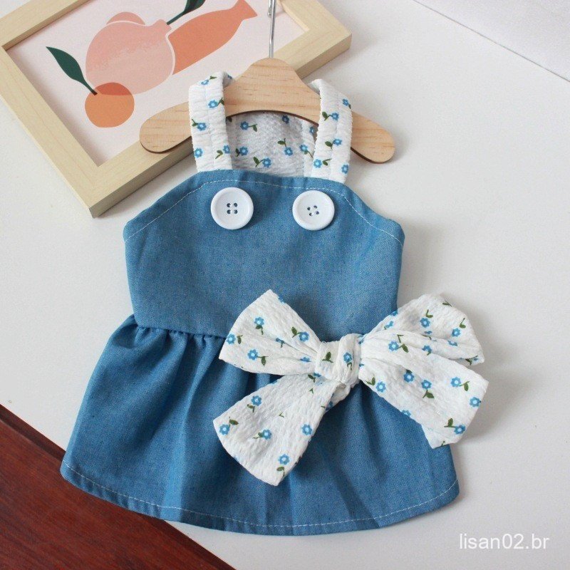 Brasil Vestido de princesa jeans fino de verão de venda quente Teddy Bichon Puppy Bow Dress Super respirável renda gaze