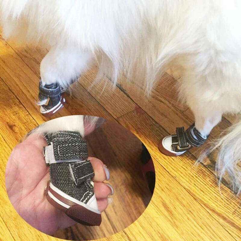 4 Pcs Anti-slip Puppy Pet Dog Shoes Sneakers Breathable Booties Outdoor Casual Canvas Sneakers for Teddy Small Middle Do