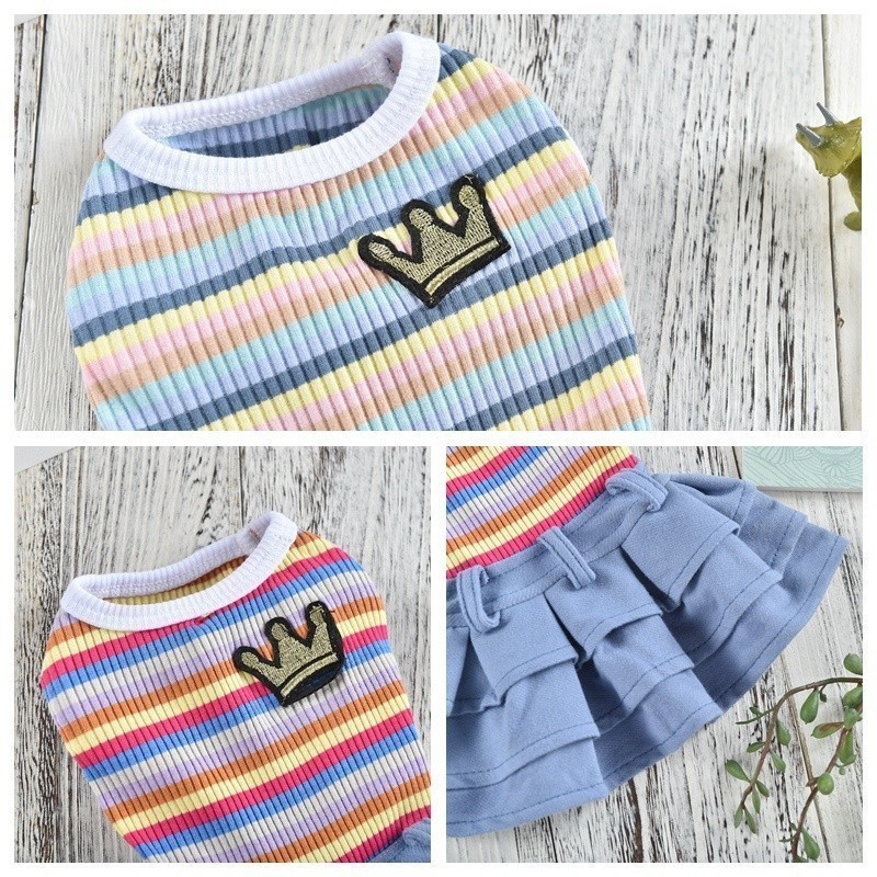 Small Puppy Dress Dog Clothes Cute French Bulldog Vest Coat Dresses Teddy Schnauzer French Douglas Stripe Skirt Walking