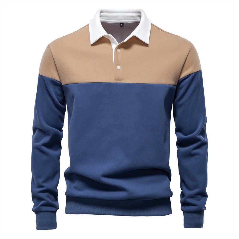 Suéter Casual Masculino com Detalhes em Cores Contrastantes, Gola Polo, Manga Longa