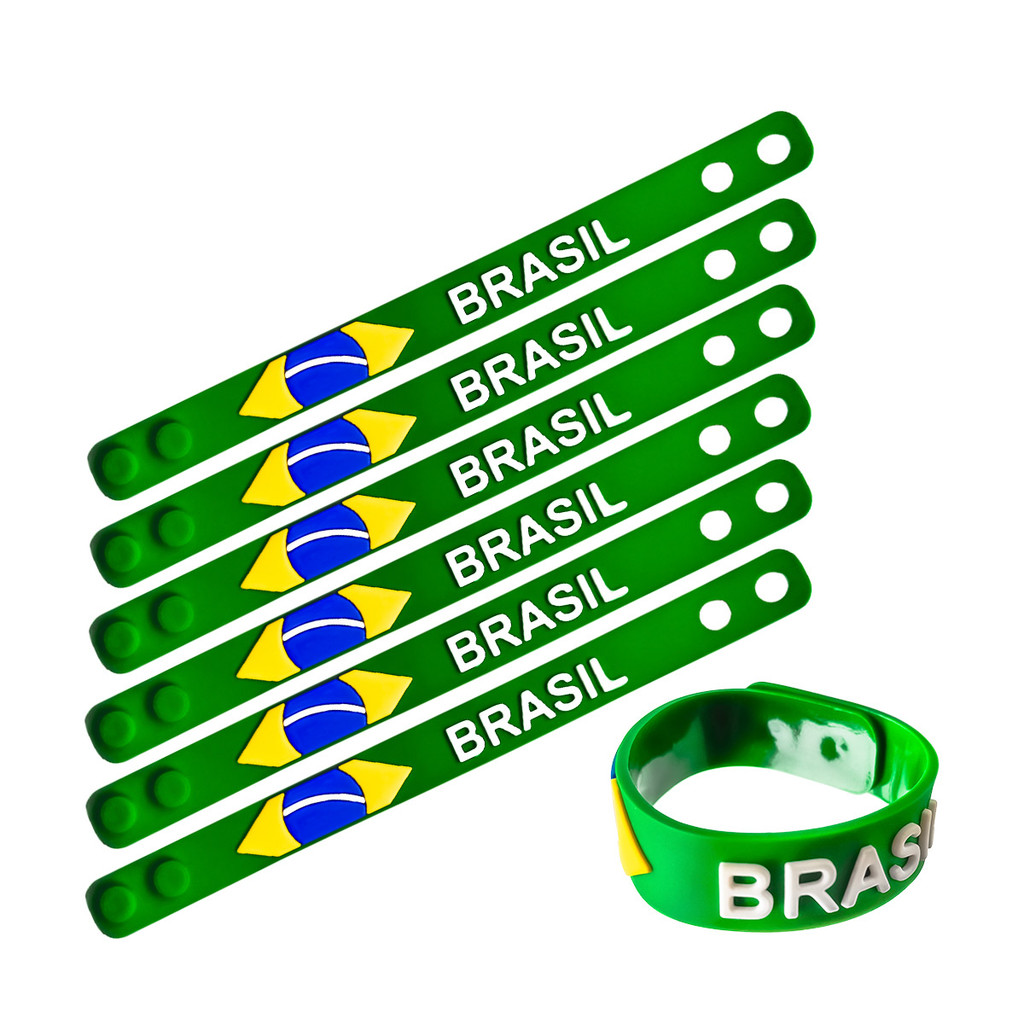 Kit 12 Pulseiras Acessório Souvenir Bandeira do Brasil Turismo Viagem Presente BR