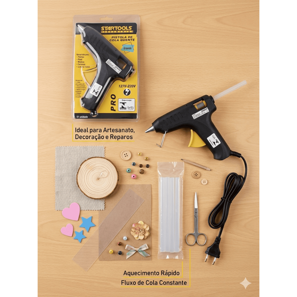 Pistola Cola Quente Portatil Bivolt Reparo Artesanato Pequena 8W/ Grande 15w