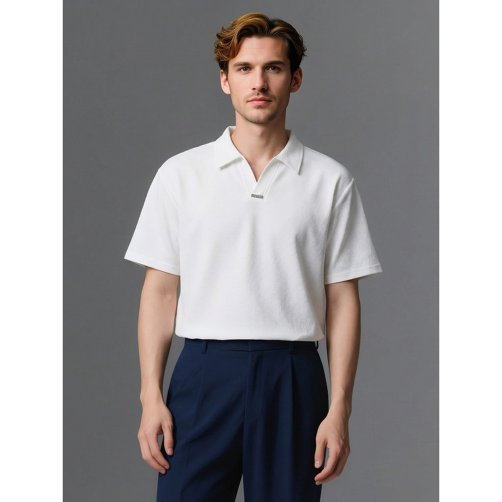 Estilo preguiçoso Design sentir Flip com decote em v algodão de manga curta camisa POLO masculina verão fino negócios mo