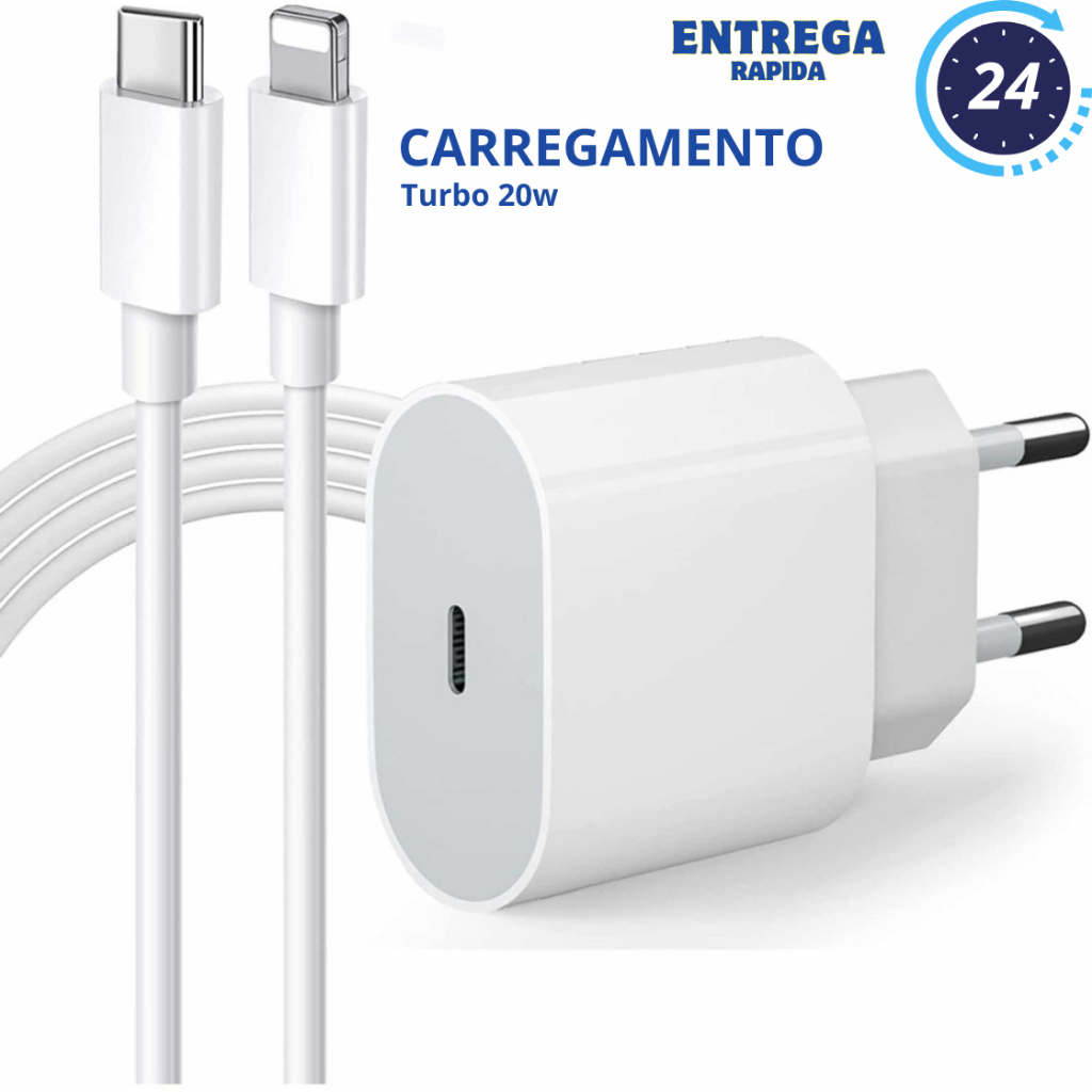 Carregador Turbo 20w Para IOS Premium 8 Plus X Xr 11 12 13 14 Pro Max Lightning