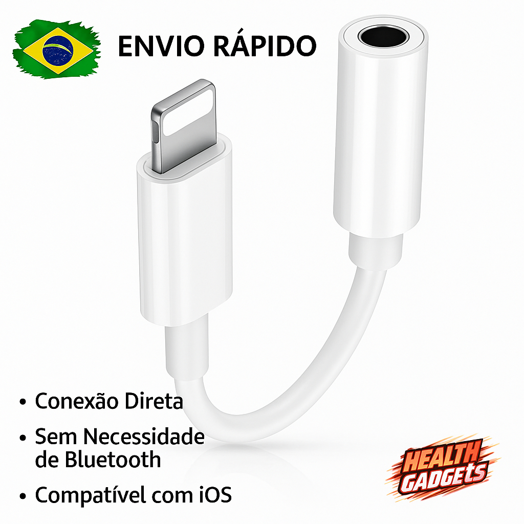 Adaptador Lightning Para P2 3.5mm Kaidi Fone iPhone 15 14 13 12 11 Pro Max Cabo Auxiliar Som Original iOS