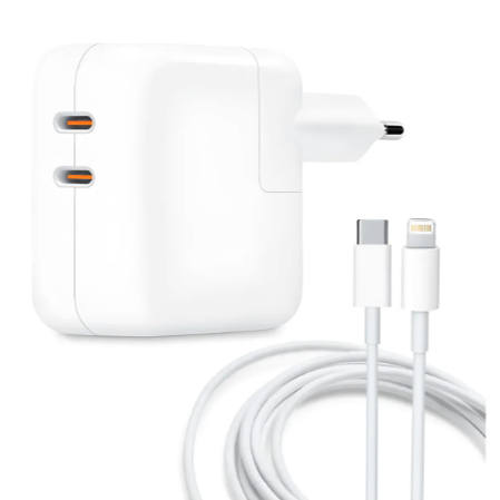 Carregador 35w Duplo Usb-c Para iPhone 15 16 17 Pro Max + 2 Cabos Lightning 1 Metro