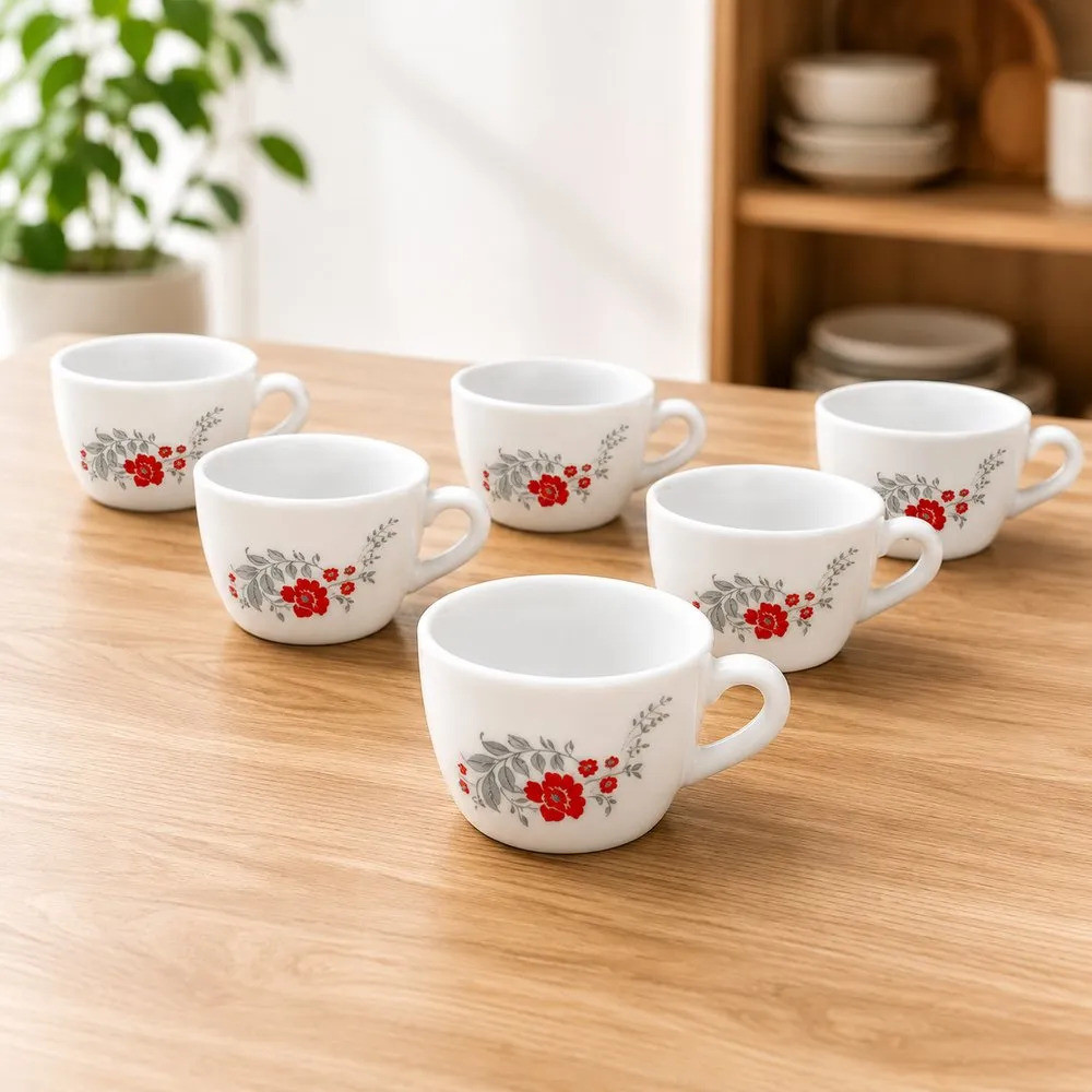 Jogo 6 Xícaras Café 130ml Scarlet Bliss Branca Porcelana Caf