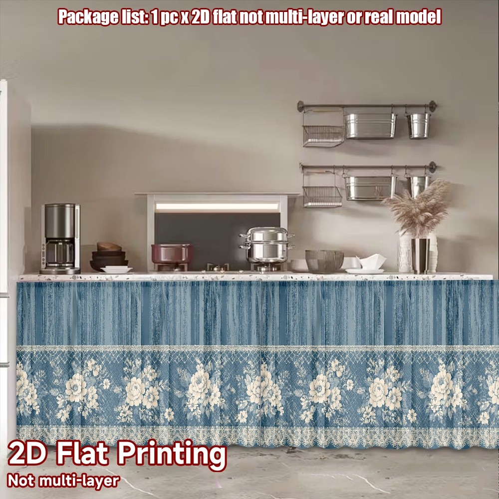 2D Plana 1 Peça Cortinas De Armário De Sapatos Estilo country Retrô Renda Floral Azul Impressão Digital Coloridas De Caf