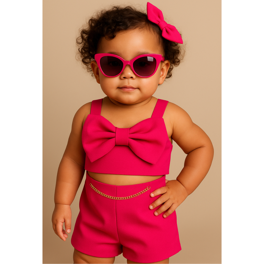 Conjunto infantil BEBE Meninas Laço alfaiataria shorts+ blusa cropped LINHO roupa de festa meninas