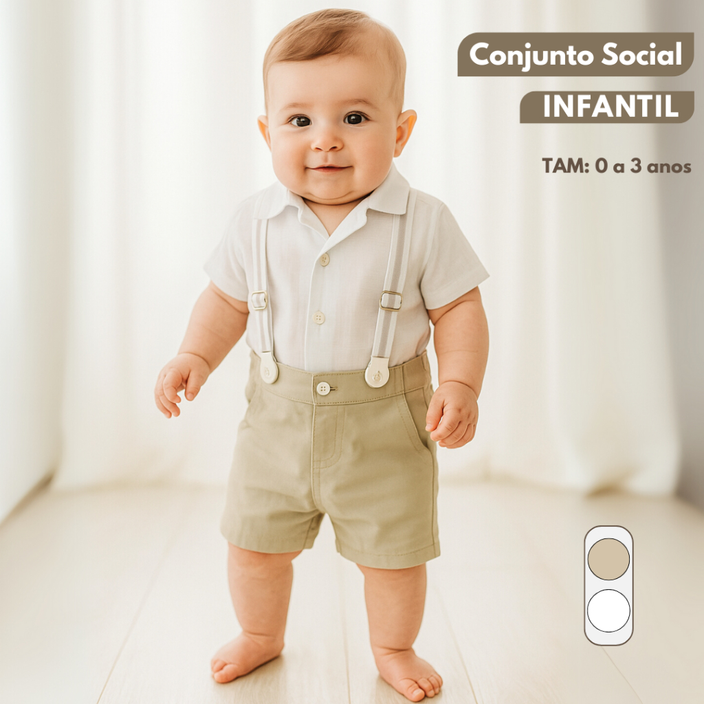 Conjunto BATIZADO Social Menini 100% Algodão Premium Camisa LINHO