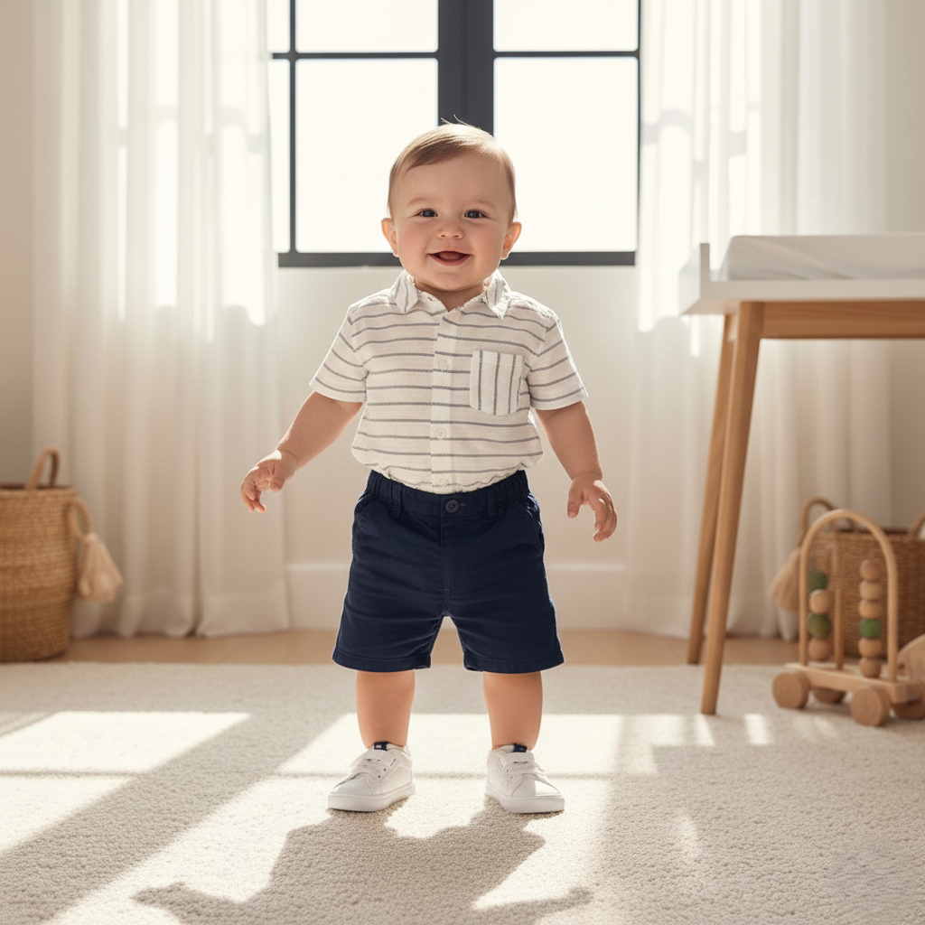 Conjunto Menino Bebê Social Verão Com Camisa E Bermuda  Linho Para Festa Look Infantil Elegante