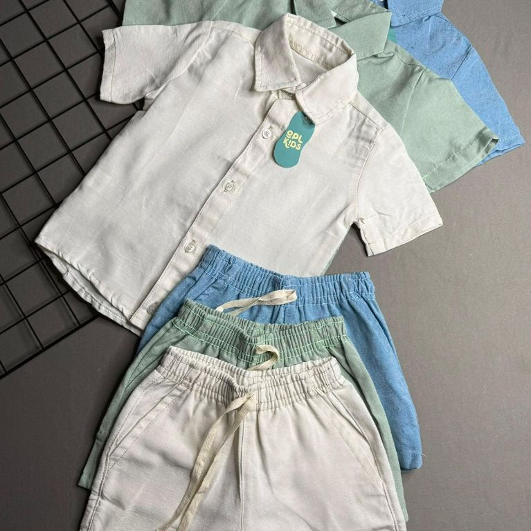 Conjunto Infantil Mauricinho Menino Camisa e Short Confortável Em Linho OPL Kids