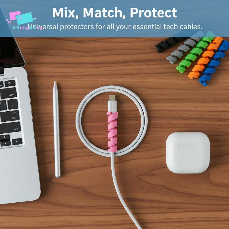 Abongbanghn Enrolador De Cabo USB 20 Pcs Espiral Silicone Saver Cover Protetor De Fio Durável Gerenciamento Flexível Par