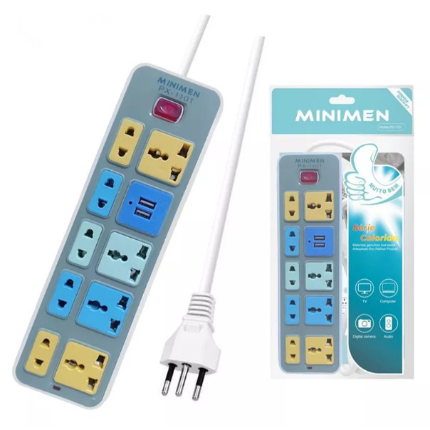 Régua Energia Extensão Fonte Com 9 Tomada E 2 Usb PX-1101