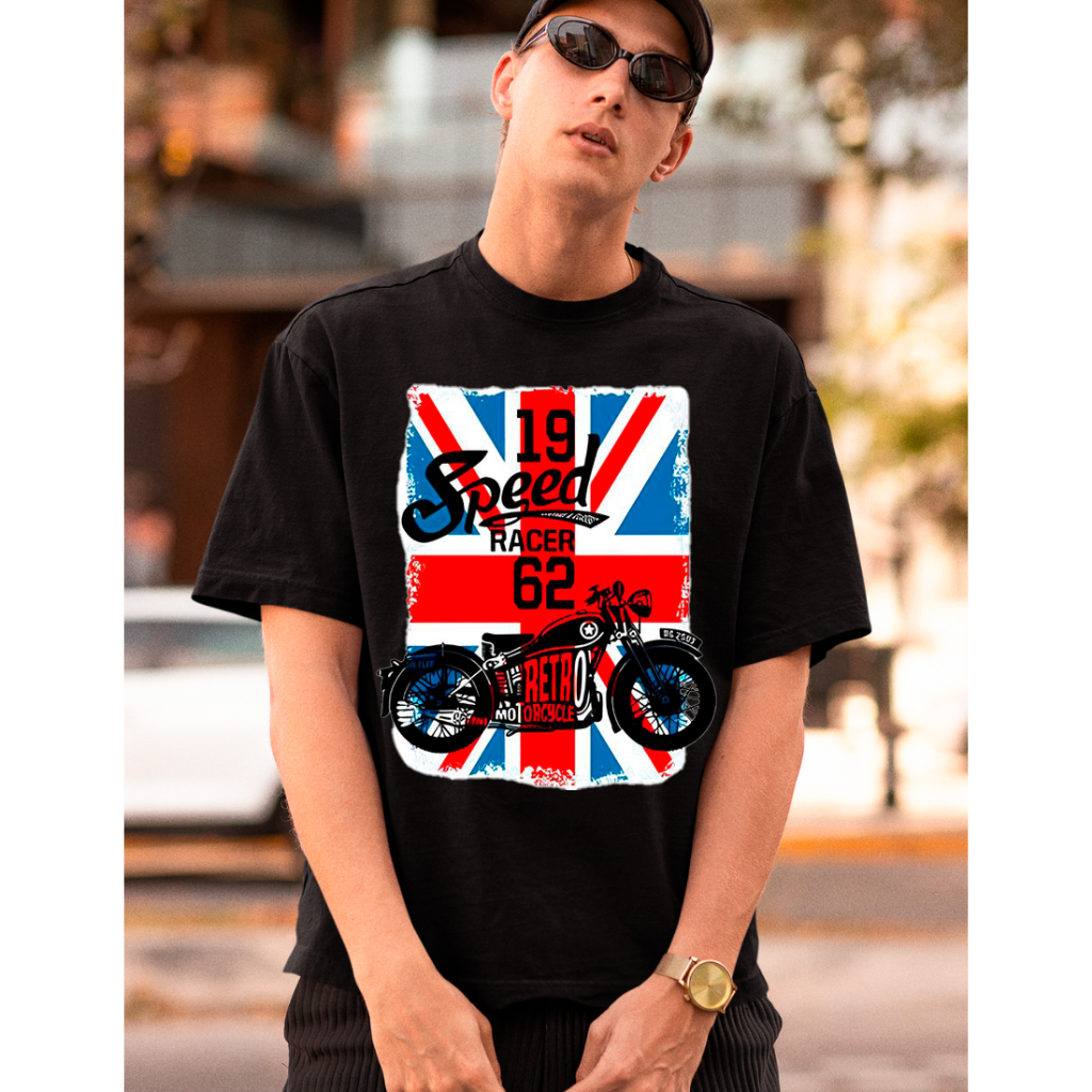 Camiseta Moderna Oversized Estampa Speed Racer Moto Retro 100% Algodão Flanelado Lançamento Top