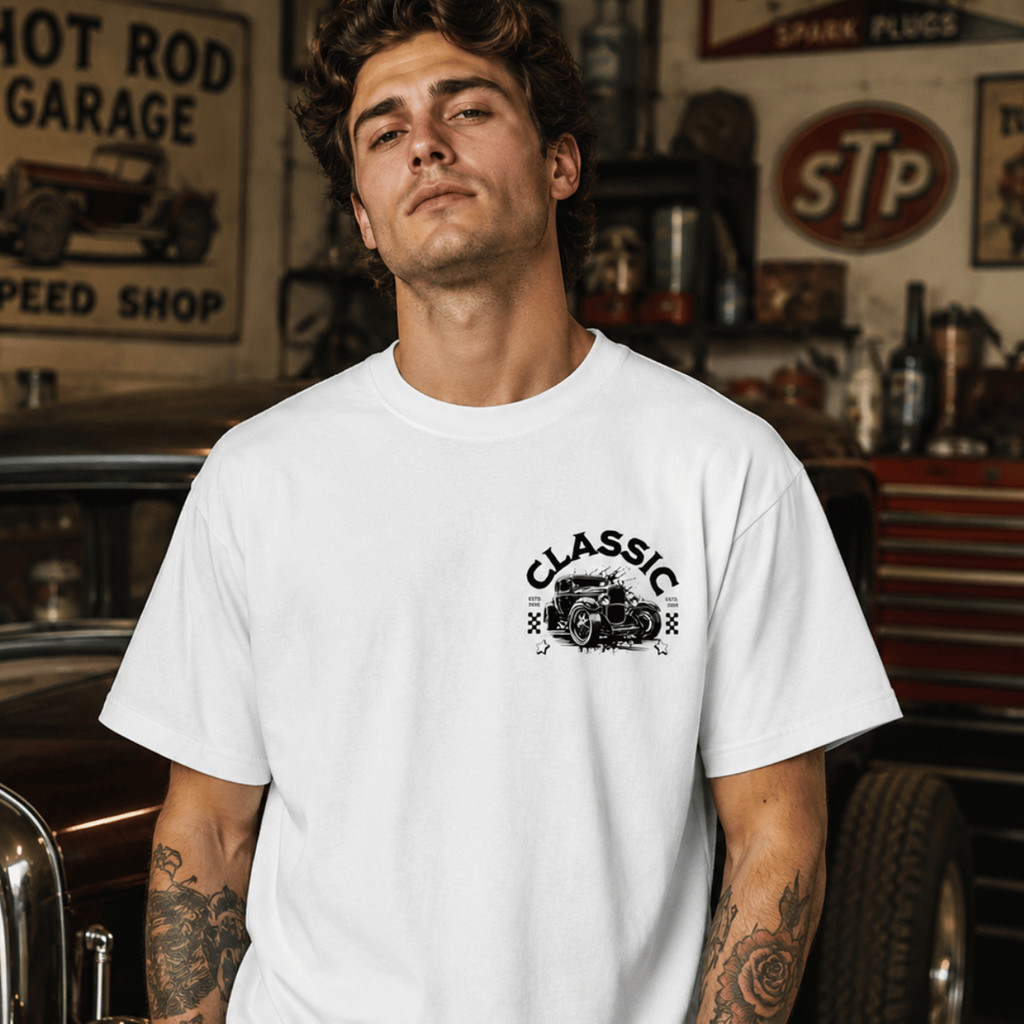Camiseta Masculina Classic Carro Antigo Vintage Garage Hot Rod Speed Streetwear Em Algodão 100%