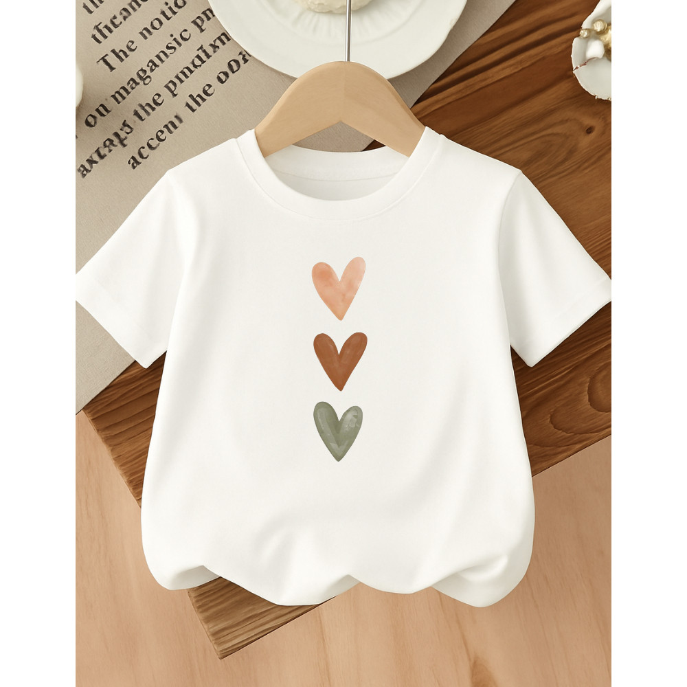 Camiseta Camisa Algodão Infantil Estampada Feminina Corações Marrom 333 Passeio Lazer Presente Aniversário Dia das Crian