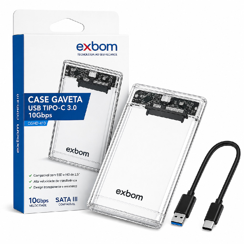 Case Gaveta Para HD 2,5 Externo Usb 3.1 Sata 6Gb/s Até 4 Tb