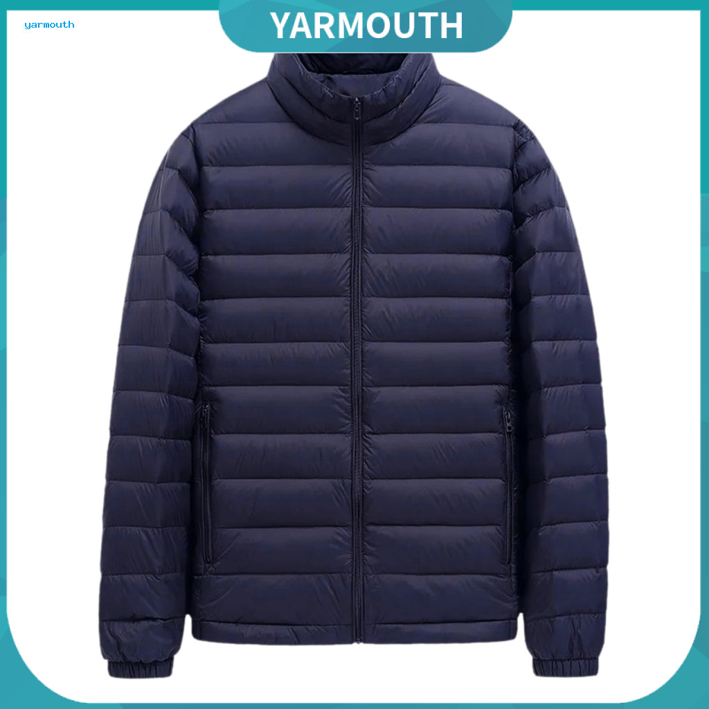 Long-sleeve Overcoat Cotton Coat Men's Lightweight Quilted Jacket with Stand-up Collar Long Sleeves Pockets – Warm Win