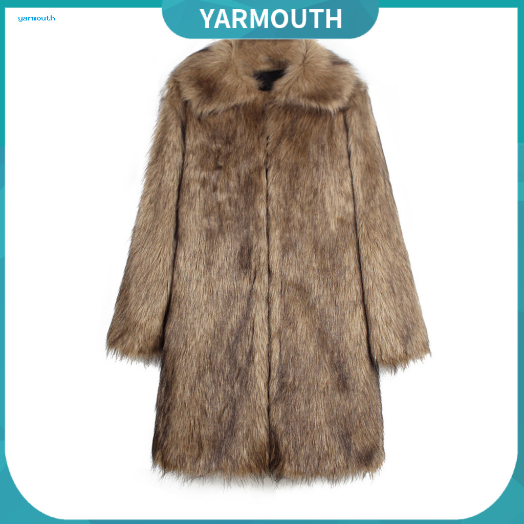 Elastic Men Winter Coat Windproof Jacket Men's Long Faux Fur Overcoat Thickened Warm Open Front Lapel Collar Sleeve Imit