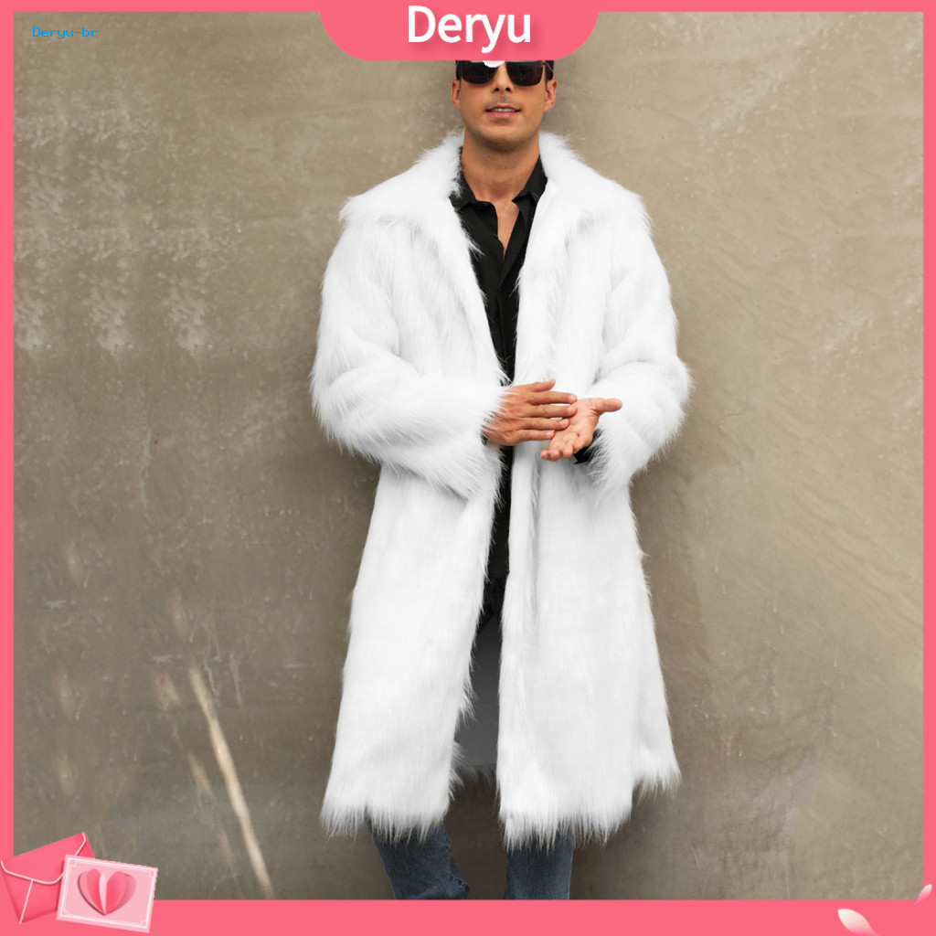 Men Coat Faux Fur Overcoat Men's Long Thickened Warm Windproof Open Front Lapel Collar Imitation Jacket for Winter Outwe