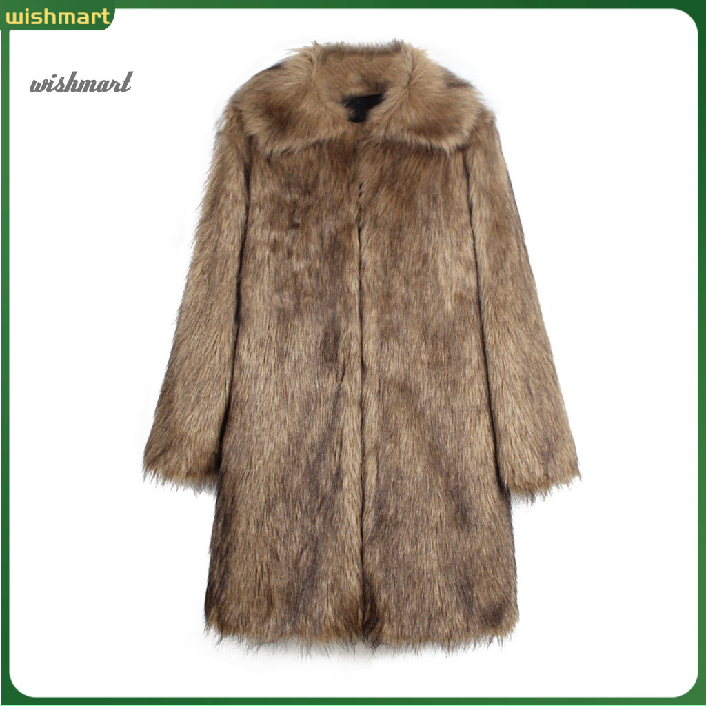 Men Long Outerwear Overcoat Men's Faux Fur Thickened Warm Windproof Open Front Coat Lapel Collar Sleeve Imitation Jacket