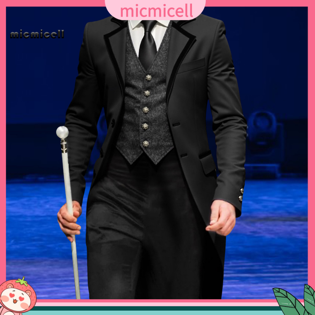 Mid-length Overcoat Long-sleeved Suit Coat Men's Gothic Slim Fit Tuxedo Jacket Retro Punk Style with Lapel Long Sleeve F