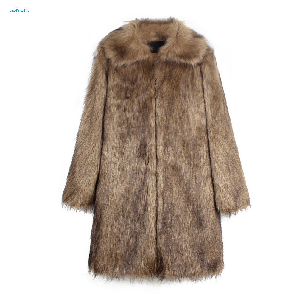 Solid Color Lapel Coat Breathable Men Overcoat Men's Long Faux Fur Thickened Warm Windproof Open Front Collar Sleeve Imi