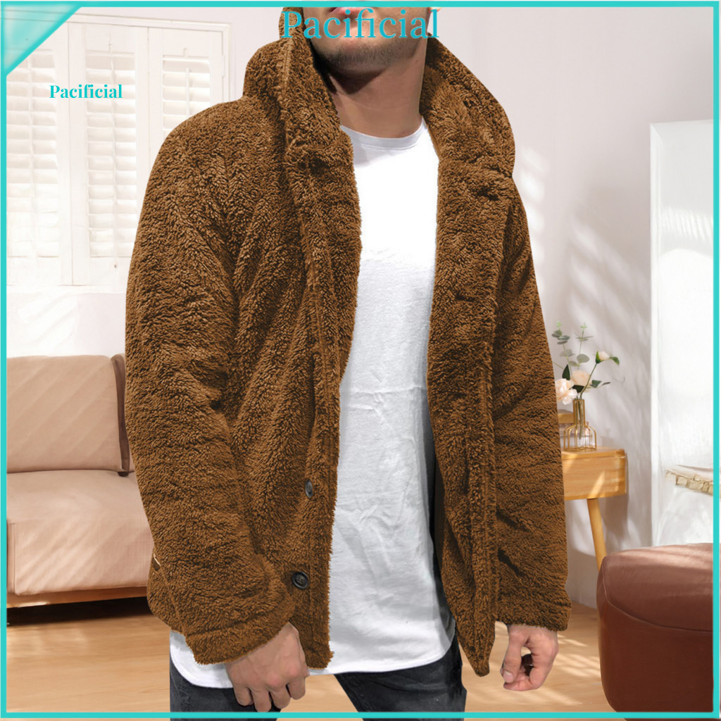 Velvet Jacket Soft Fabric Men Men's Winter Overcoat Thickened Single-breasted Long Sleeve Lapel Warm Solid Color Outerwe