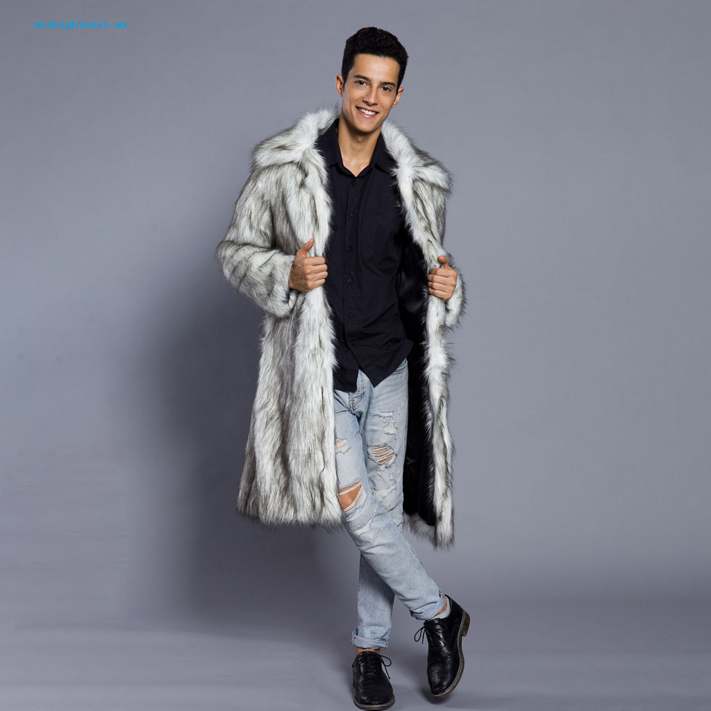 Men Long Outerwear Warm Winter Coat Men's Faux Fur Overcoat Thickened Windproof Open Front Lapel Collar Sleeve Imitation