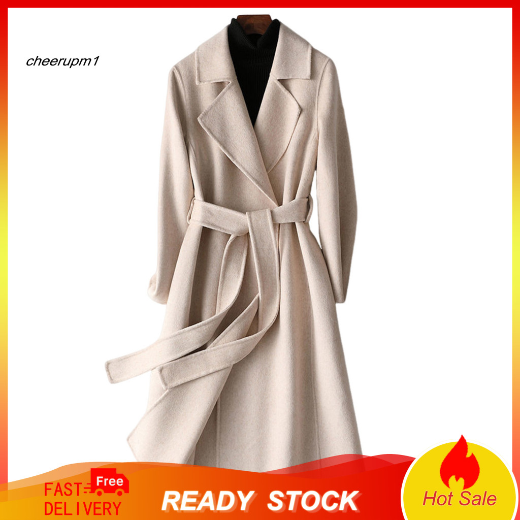 Long Coat for Women Wool Women’s Peacoat with Belt – Slim Fit Notched Lapel Trench Warm Fall Winter Overcoat for Sty