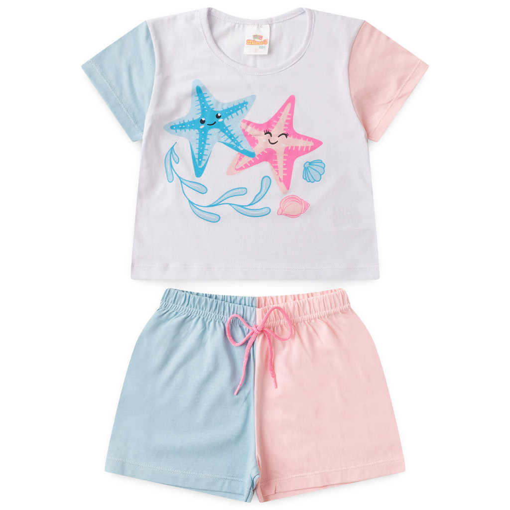Conjunto Infantil Feminino camiseta Silk Estrela do Mar Tam 2 ao 14 anos