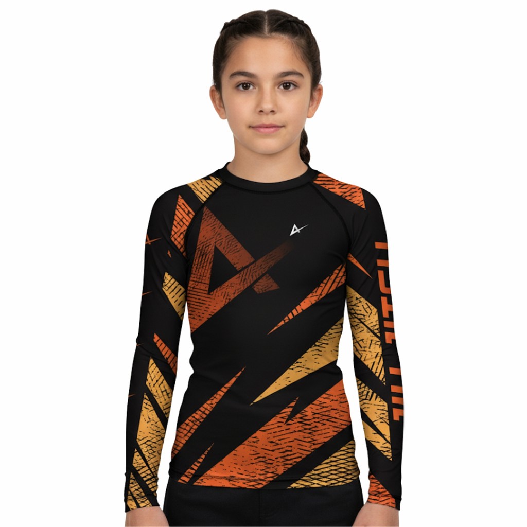 Rash Guard Infantil Camisa Jiu Jitsu No-Gi Nails Orange Manga Longa