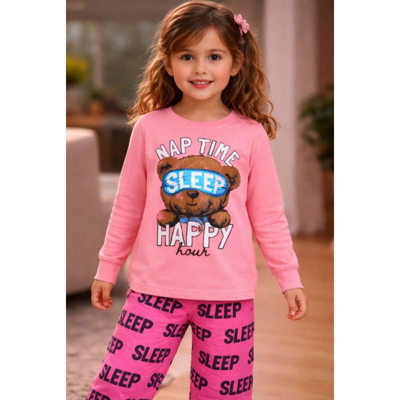 Conjunto Pijama GLOW Brilha no Escuro Infantil Feminino Inverno Estampas de Urso, Gato, Coelho, Máscaras, Urso na Lua