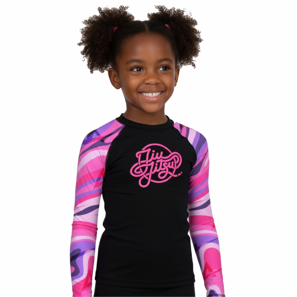 Camisa Térmica Rash Guard  infantil Feminina Jiu Jitsu Colors Pink Manga Longa