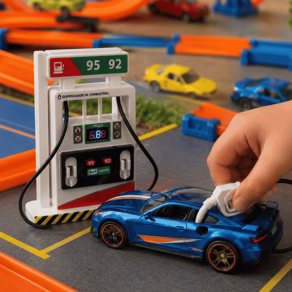 Mini Posto de Combustível Gasolina Brinquedo Pista De Carrinhos Luz e Som