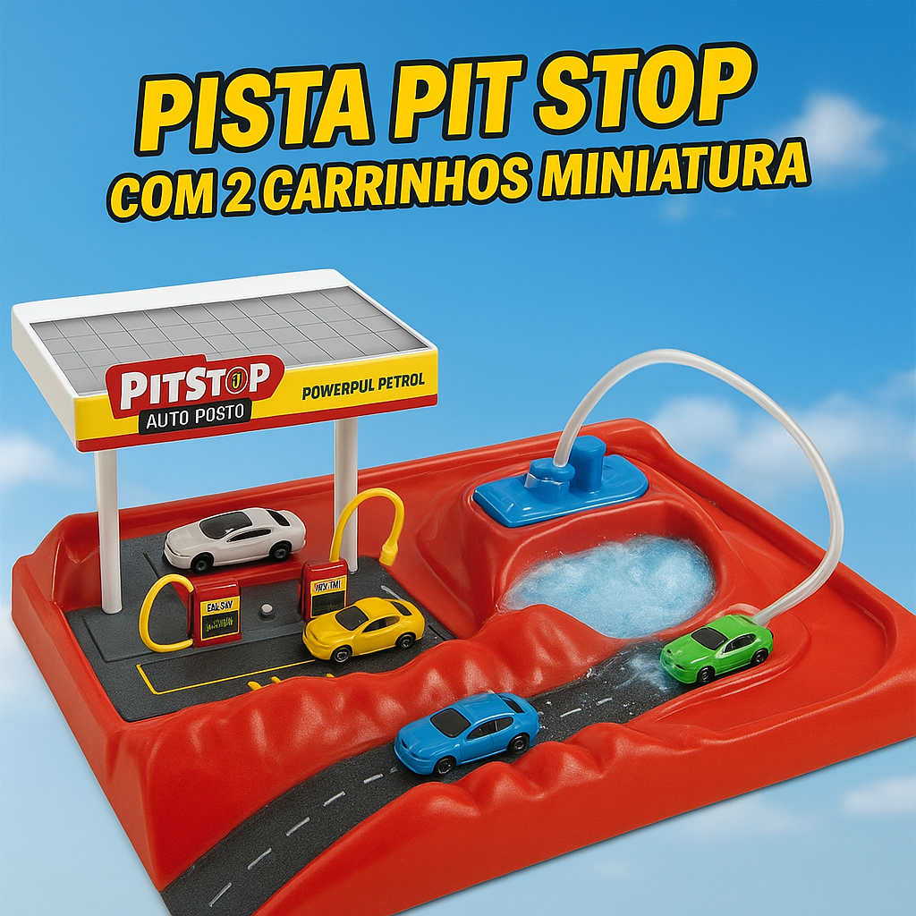 Pista Pit Stop Infantil – Lava-rápido e Posto com Dois Carrinhos Inclusos - Saí água de verdade