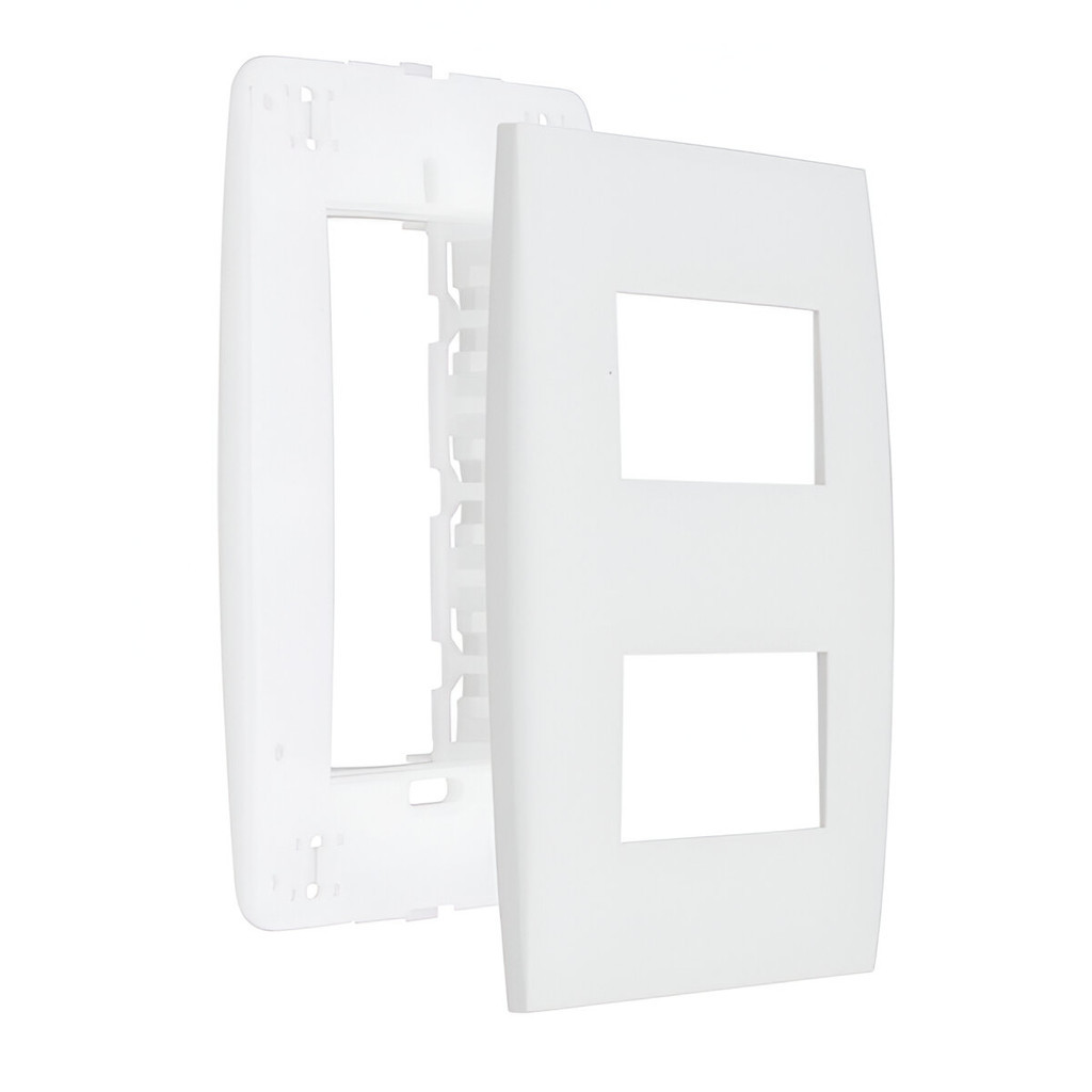 Placa 4x2 2 Módulos Postos Horizontais Soprano Siemens Ilus Com Suporte Branco Clean Universal