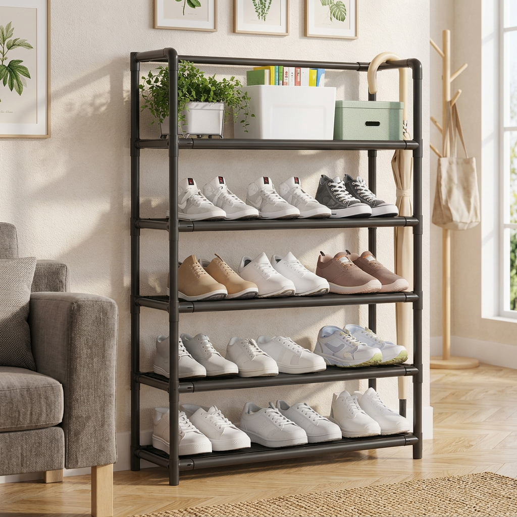 Top Rio Estante Organizador Multiuso Com 5 Prateleiras Preta Para Quartos Closets Sala Escritório  L:56 x A:96 x P:21cm