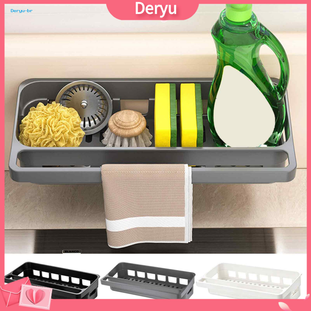 Wall Mounted Kitchen Drain Basket Adhesive Bathroom Storage Organizer with Detachable Drip Tray and Rag Holder Capacity
