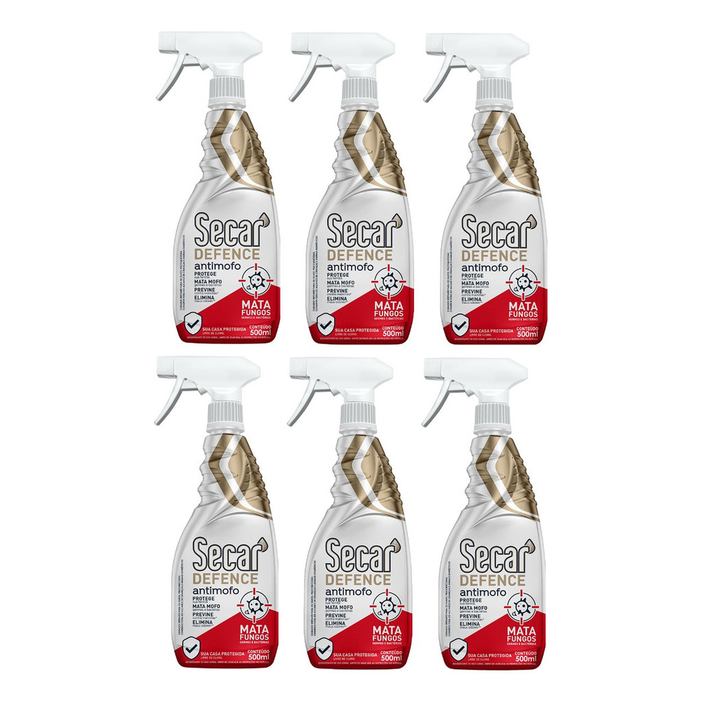 Kit 6un Spray Anti Mofo Secar Defense 500ml