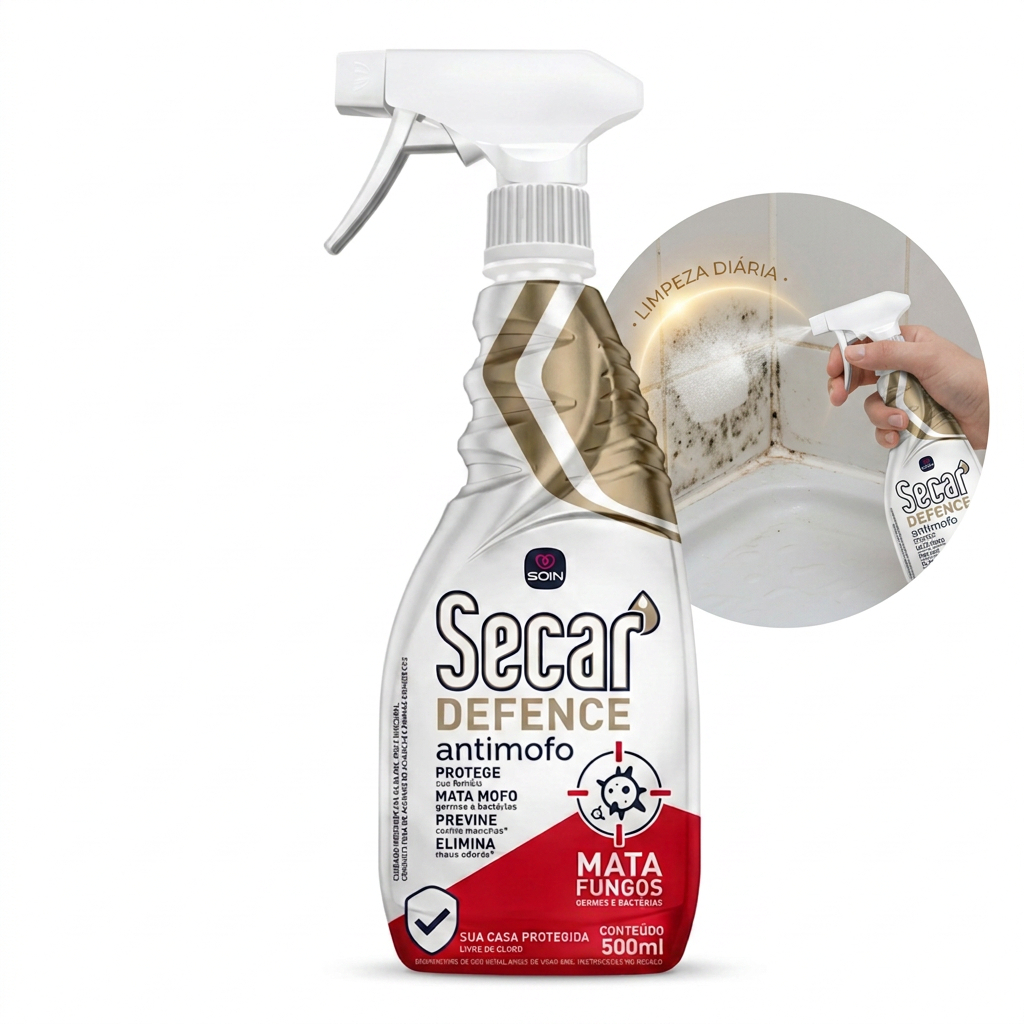 Antimofo Secar Defence 500ml Spray Mata Fungos E Bolor Gatilho 2 em 1 Original Banheiro Sofá Armário Tênis