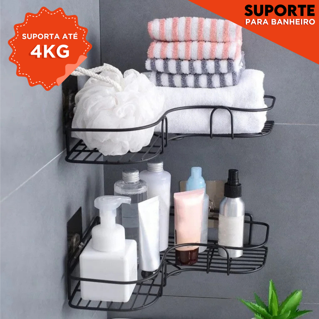 Suporte Porta Shampoo E Sabonete De Canto Organizador Parede Banheiro - AV