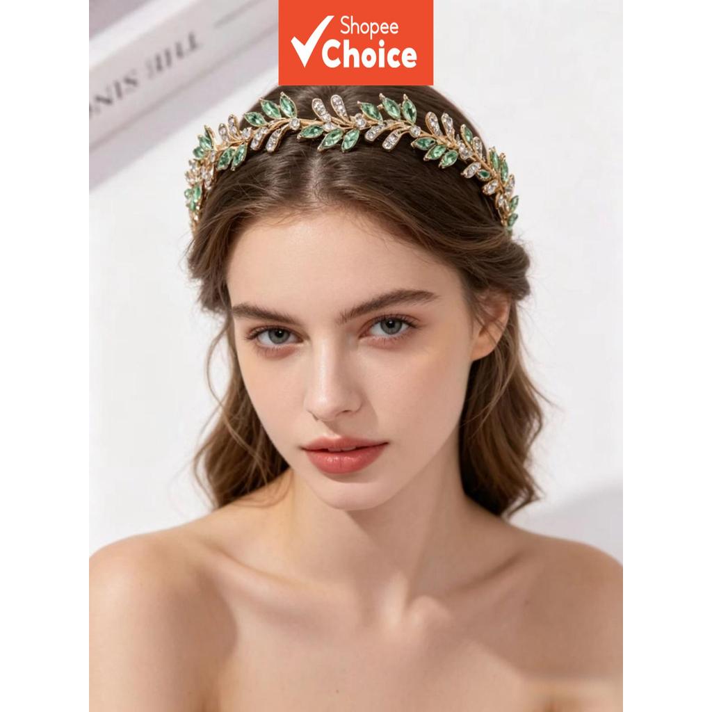 Elegante Faixa De Cabeça De Noiva Com Folha De Cristal Verde , Uso Diário , 1 Unidade