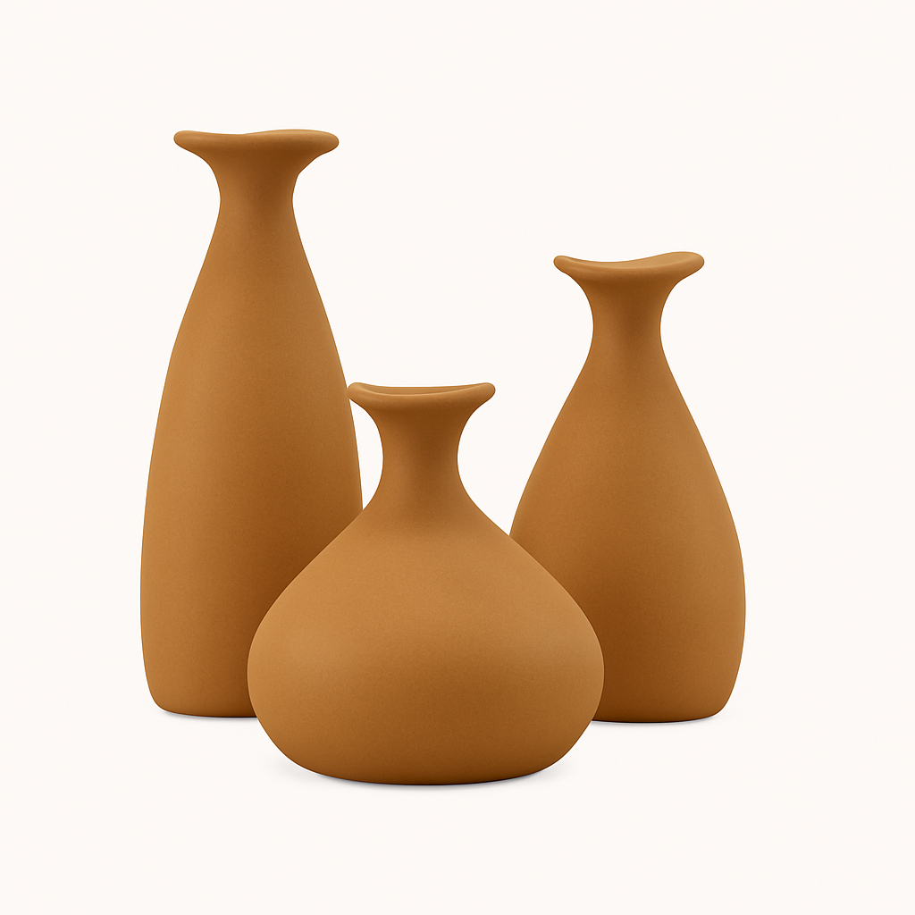 Vaso Para Planta Artificial Decoração Casa Elegante Sala Jogo 3 Unidades Caramelo