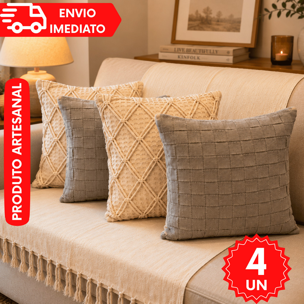 Unidades Capas de Almofada 1/2/3/4 Algodão Artesanal Premium Elegante, Decoração Sala, Sofá ou cama.