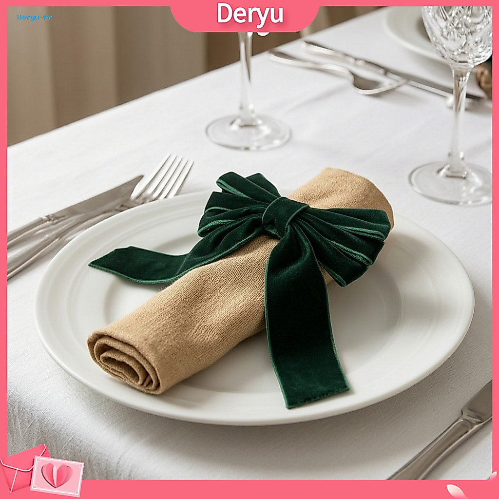 Red Green Napkin Holders 6pcs Velvet Bow Rings Christmas Table Decor Fabric for Holiday Party Dinner Wedding Festive Cel