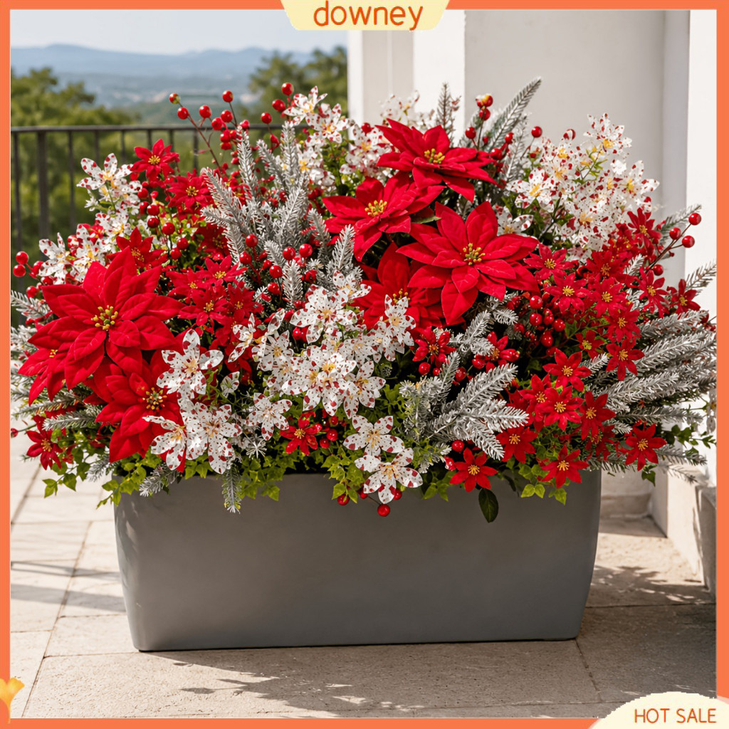 23pcs Artificial Poinsettia Flowers Realistic Fake Potted Plants for Home Office Wedding Decor Christmas Centerpiece Dur